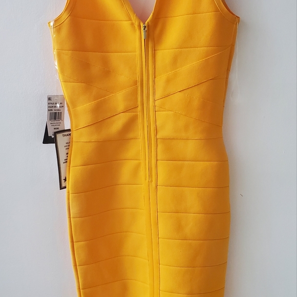 NWT BEBE DRESS - RIBBED STRETCH -YELLOW - Picture 3 of 5